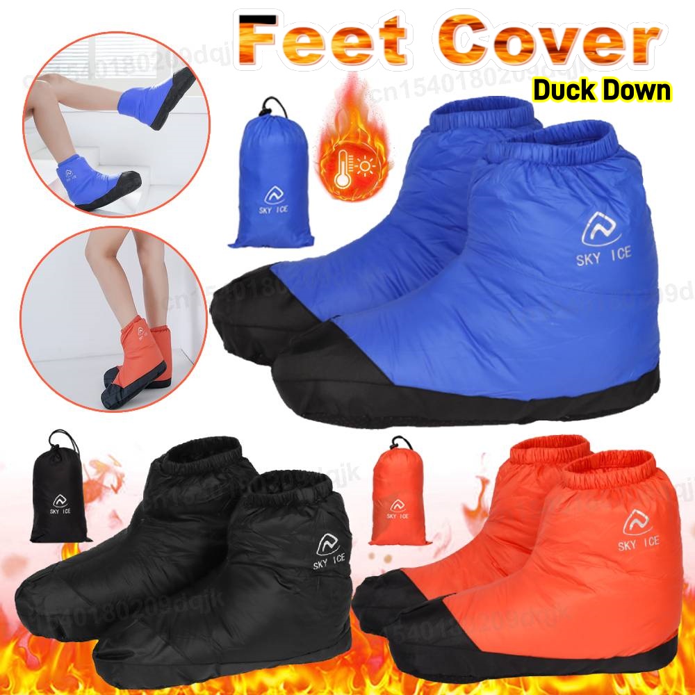 Thermal Sock Winter - รองเท้าบูทขนเป็ดน้ำหนักเบาพิเศษ ปลอกหุ้มรองเท้าสำหรับกิจกรรมกลางแจ้ง รองเท้าแตะสำหรับเต็นท์ ถุงเท้าสำหรับฤดูหนาวในถุงนอน ขนเป็ดขาว 90%