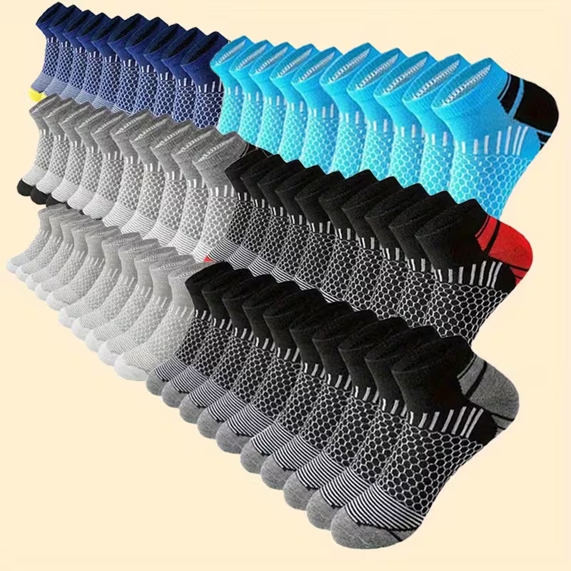 Athletic Sock Cushion - ถุงเท้าวิ่งสำหรับผู้ชายแบบมีแผ่นรองรับแรงกระแทก 10 คู่ ระบายอากาศได้ดีและน้ำหนักเบา - เหมาะสำหรับเล่นกีฬาและสวมใส่ในชีวิตประจำวัน